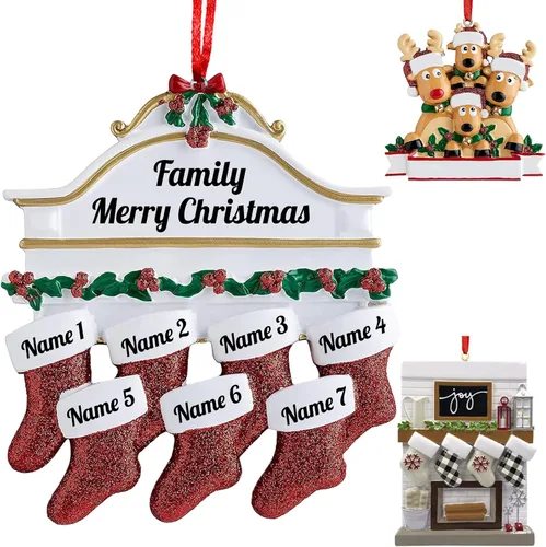 Miniatura 23 de Adornos de Navidad personalizados 2025, repisa de chimenea, familia de 2/3/4/5/6 nombres de miembros de la familia Joy para decoraciones de árbol