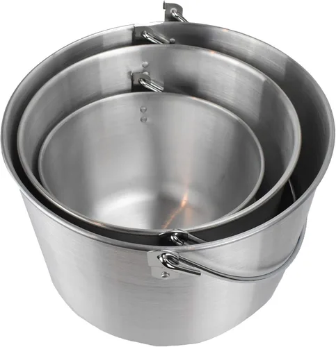 Miniatura 3 de AceCamp Juego de ollas de cocina ligeras de aluminio anidadas con tapa y mango plegable - 4L, 8L, 12L