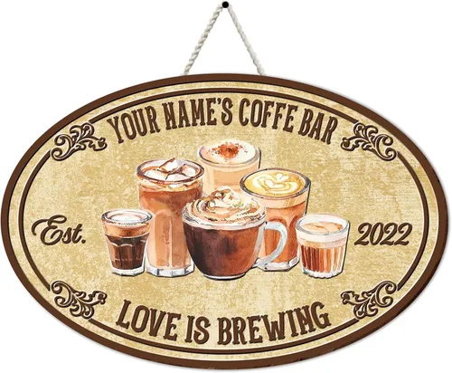 Miniatura 21 de Artsy Woodsy Letrero personalizado de madera para barra de café (no tallada o neón), placa de pared para decoración de cocina, regalos 01