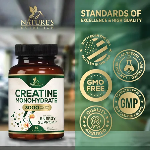 Miniatura 4 de Monohidrato de creatina 3000 mg por porción - Cápsulas de creatina en polvo micronizado - Apoya el músculo magro, la fuerza, la energía