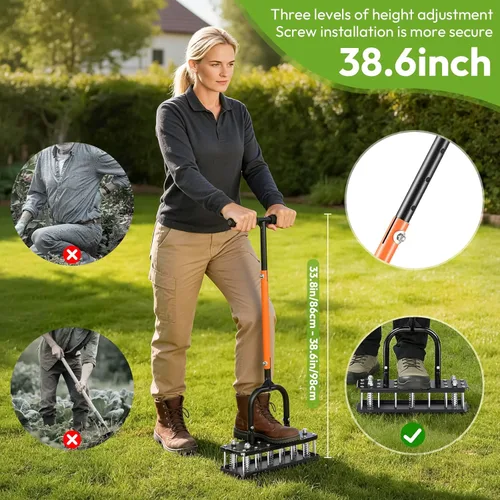 Miniatura 4 de Aireador manual para césped, aireador de césped y patio, ligero de 7.7 libras con picos de acero de 21 × 3.5 pulgadas, diseño ergonómico de reinicio