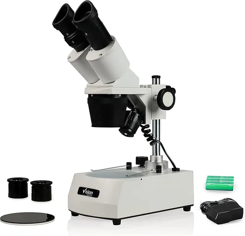 Miniatura 7 de Microscopio estéreo binocular VMS0002-LD-12-ES2, oculares WF10x y WF20x, objetivos 1x y 2X, aumento de 10x, 20x y 40x, iluminación LED superior e