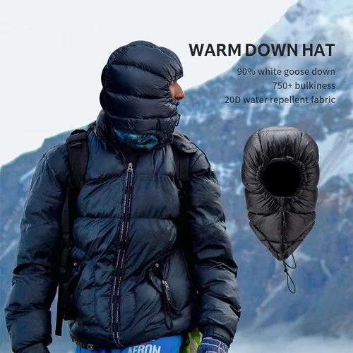 Miniatura 2 de Naturehike Invierno Down Hood Outdoor Wind Down Cap Warm Goose Down Hat para senderismo Esquí Ciclismo (negro)