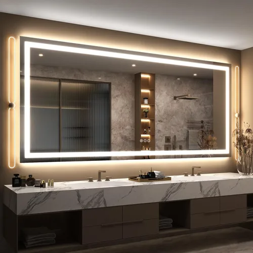 Miniatura 32 de 40x32 Espejo LED inteligente para baño, espejo de tocador regulable con luces, espejo de maquillaje retroiluminado y frontal para pared, antivaho