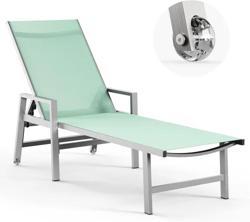 Miniatura 8 de Vexwalx Tumbona para patio al aire libre con ruedas y reposabrazos, sillas reclinables ajustables de aluminio de 5 posiciones, sillas de playa al