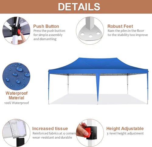 Miniatura 3 de COBIZI Carpa desplegable de 10 x 20 con paredes laterales, carpa de fiesta, cenadores al aire libre, resistente al agua y UV50+, 3 alturas