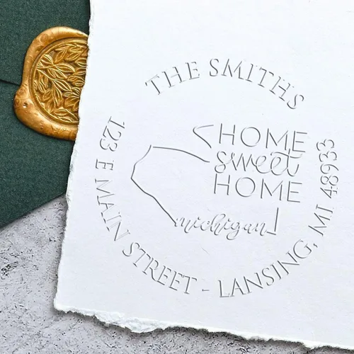 Miniatura 208 de Sello en relieve de dirección personalizado para nuevos propietarios de viviendas, sello redondo de 1-5/8 para dirección de casa, estampado