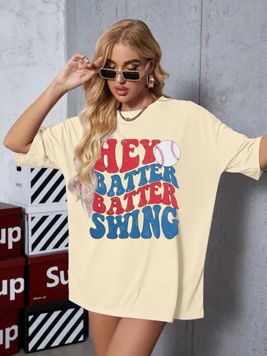 Miniatura 12 de Camiseta de béisbol para mujer, camisetas de béisbol de gran tamaño Hey Batter Batter Swing Graphic Tee Ballpark Gift Tops de manga corta