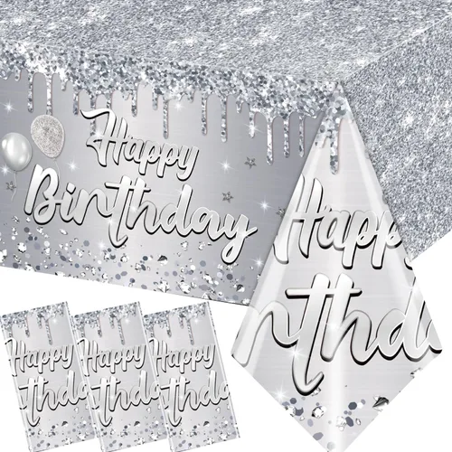 Miniatura 9 de Paquete de 3 Manteles de Feliz Cumpleaños Manteles Negros y Dorados Cubierta de Mesa de Plástico Mantel Rectangular de Cumpleaños para Mujeres