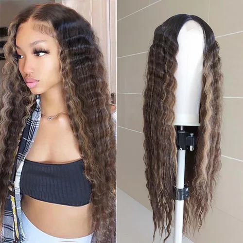 Miniatura 10 de INSTASTYLE Pelucas Rizadas Sintéticas de 30 Pulgadas para Mujeres Peluca de Cabello Largo Negro Frente de Encaje 4" Cuero Cabelludo Simulado Natural