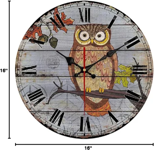 Miniatura 8 de YeYo Reloj de pared de búho hecho de madera, funciona con pilas, decoración del hogar, reloj silencioso de campo francés pintado estilo retro