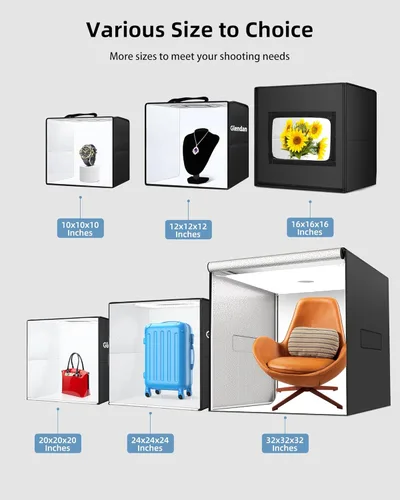 Miniatura 9 de Glendan Caja de luz fotográfica de 32 x 32 pulgadas, caja de luz grande para fotos con 3 paneles de luz, 792 perlas LED, CRI >95, kit de carpa