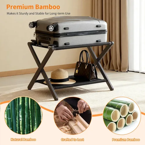 Miniatura 3 de Heybly HLR010Z1 - Portaequipajes, soporte plegable para maleta con estante de almacenamiento, soporte de equipaje de alta resistencia