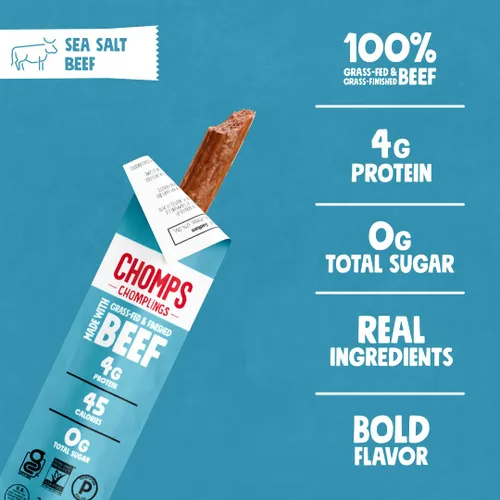 Miniatura 3 de Chomps Palitos de Carne Seca de Res Alimentada con Pasto y Terminada con Sal Marina Tamaño Snack 0.5oz Paquete de 24 - Keto, Paleo, Whole30, 4g