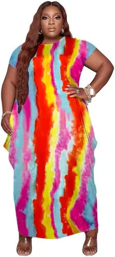 YeGine - Vestido tipo camiseta largo de talla extragrande con bolsillos y manga corta
