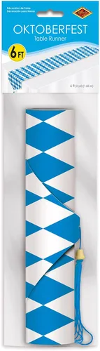 Miniatura 3 de Accesorio de camino de mesa, para fiesta, impreso Oktoberfest (1 unidad), (1 paquete), (paquete de 12, azul y blanco), Azul, blanco