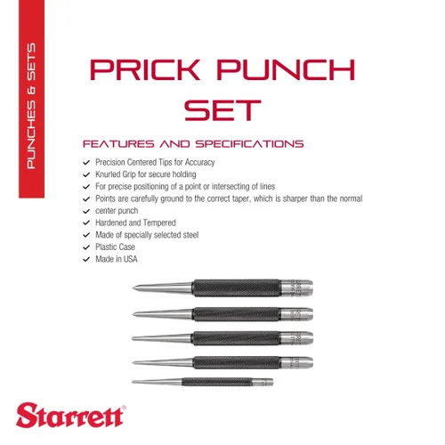 Miniatura 2 de Starrett Juego de punzones de acero con estuche de plástico y agarre moleteado para un posicionamiento preciso y una sujeción segura, acero