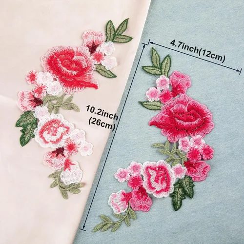Miniatura 3 de HINZIC 4 piezas Parches de Apliques Bordados de Flores de Peonía para Coser, Ramo Rosa Boho para Vestido de Novia, Ropa, Jeans, Sombrero, Chaquetas