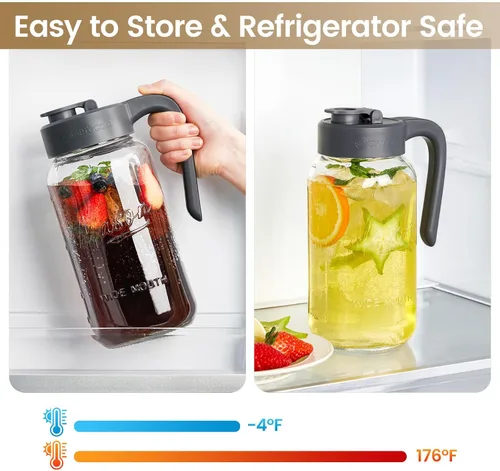 Miniatura 4 de Jarra Mason Jar de 64 onzas con tapa, boca ancha, jarra de agua de vidrio de 2 cuartos de galón con tapa, resistente, a prueba de fugas, té helado