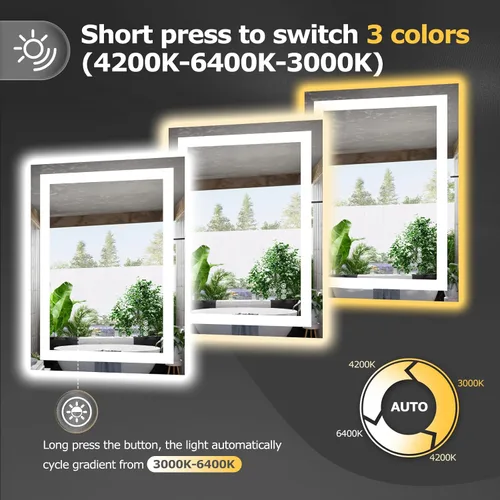 Miniatura 4 de Hivone Espejo de Baño LED de 24X32 con Luces, Antivaho, Regulable, Retroiluminado + Iluminado Frontal, Espejo Inteligente de Tocador de Baño
