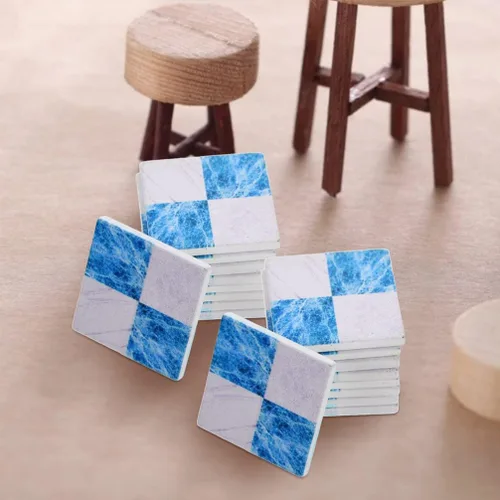 Miniatura 4 de Kisangel Suelo en miniatura, 27 piezas de azulejos de casa de muñecas de 1.18 pulgadas, hojas de mosaico azul y blanco para decoración de mini casa