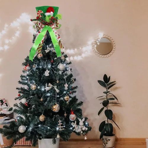Miniatura 4 de Lordaeron - Gorro de adorno para árbol de Navidad, sombrero grande de terciopelo verde con lazo alargado, decoraciones de árbol de Navidad, adornos