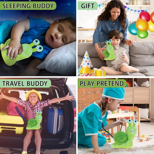 Miniatura 4 de DolliBu - Peluche de caracol verde, súper suave, lindo juguete de peluche realista para niños y niñas, adorable juguete de peluche para bebés, niños