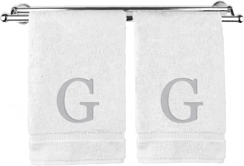 Miniatura 192 de Toalla de mano monogramada, regalo personalizado, juego de 2 - Toalla bordada con letra de bloque dorada - Extra absorbente 100% algodón turco