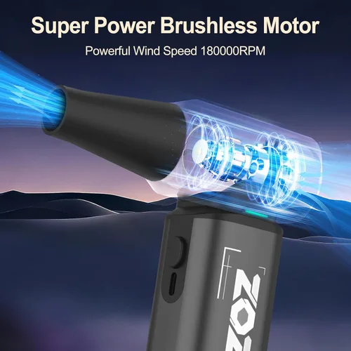 Miniatura 2 de Plumero de aire comprimido, 180000 rpm, potente plumero eléctrico inalámbrico con motor sin escobillas y luz LED, ventilador de polvo recargable