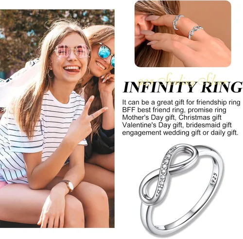 Miniatura 6 de Bestyle Anillos de plata de ley S925 con nudo infinito, anillos de circonita cúbica, bonitos anillos de amistad para mejores amigos, anillos