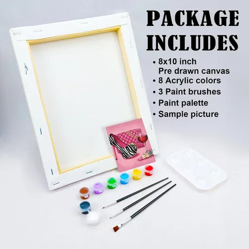 Miniatura 5 de VOCHIC Kit de pintura de lienzo predibujado para adultos para pintura, kit de fiesta, pintura y sorbo, suministros de fiesta, lienzo de 8 x 10