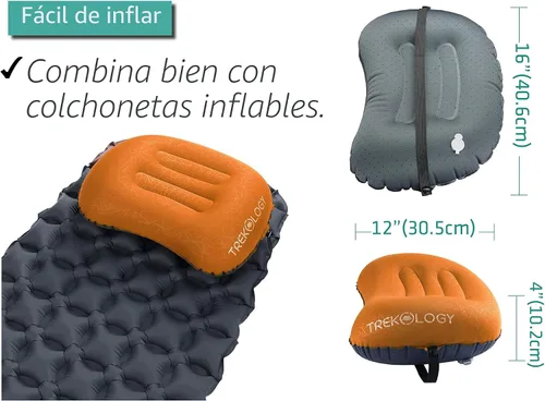 Miniatura 6 de Trekology Almohada inflable ultraligera de viaje para campamento - ALUFT 2.0 compresible, compacta, cómoda, ergonómica, para el cuello y el apoyo