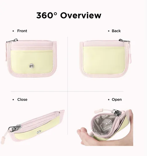 Miniatura 2 de Babysun Mini tarjetero Rfid delgado con bolsillo con cremallera para cambio/3 ranuras para tarjetas/llavero, cartera pequeña delgada para tarjetas