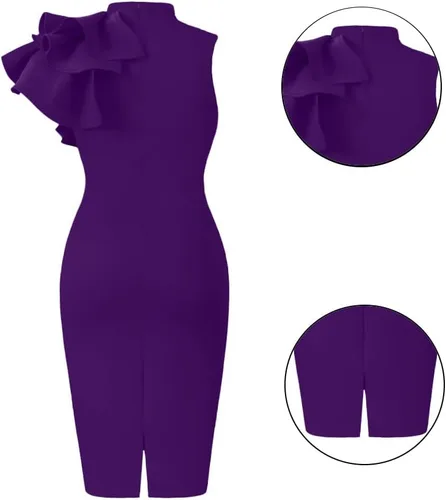 Miniatura 4 de XXTAXN - Vestido de cóctel entallado, formal, sin mangas y con volados para mujer, vestido de tubo por debajo de la rodilla