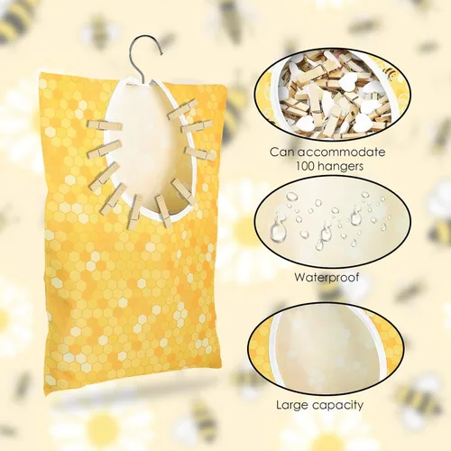 Miniatura 4 de Soporte para pinzas para ropa de panal de abeja – 2 bolsas para ropa de abeja – 15 x 11 pulgadas – Bolsa colgante para lavandería y uso al aire libre