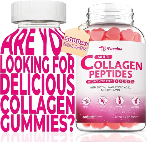 Miniatura 8 de Gomitas de péptidos de colágeno múltiple, gomitas de colágeno para mujeres y hombres, proteína tipo I, II, III, V, X con biotina, ácido hialurónico