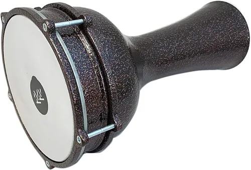 Miniatura 7 de Darbuka de aluminio de 16 '' de longitud, tambor Doumbek turco sintonizable de cabeza sintética de 8 pulgadas (grabado oscuro-azul)
