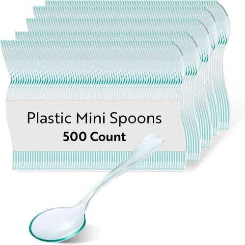 Miniatura 10 de Restaurantware Mini cucharas desechables de 4 pulgadas, 100 cucharas pequeñas desechables, par de alta resistencia con aperitivos o postres, plateado