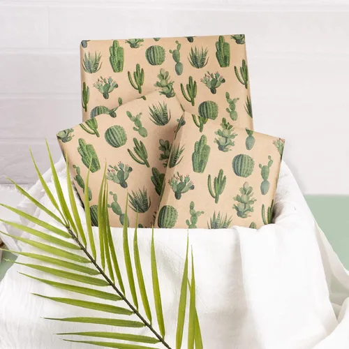 Miniatura 4 de RUSPEPA Rollo de papel de regalo Kraft, mini rollo, diseño de cactus para todas las ocasiones, 17 pulgadas x 32.8 pies