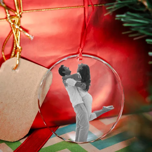 Miniatura 2 de Adorno de cristal con foto grabada, caja de regalo incluida, adorno de Navidad con foto personalizada, adorno de foto interior de cristal, regalos