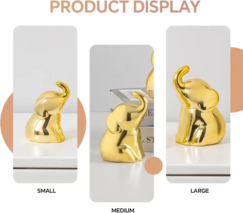 Miniatura 3 de Juego de 3 bonitas estatuas de elefante dorado, pequeños detalles decorativos para estantes, sala de estar y dormitorio, regalos para amante