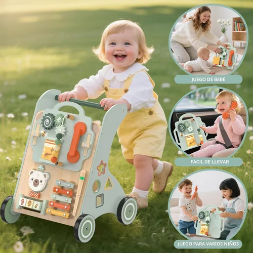 Miniatura 9 de WOODMAM Andador de madera para bebé, Andador de bebé ajustable para empujar para niños de 1 año, Andador Montessori 10 en 1 para niños y niñas