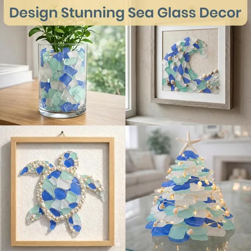 Miniatura 3 de Blue White Aqua Sea Glass - Bolsa de vidrio de playa de 11 onzas para manualidades y decoración, vidrio de mar para manualidades, relleno de jarrón