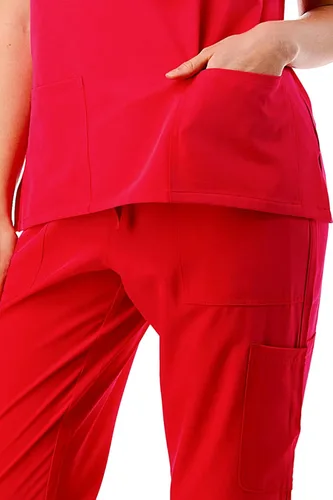 Miniatura 5 de Juego de uniformes médicos para mujer, 4 vías, 8 bolsillos, cuello en V, con cordón y pantalones de enfermería dental., Classic, S
