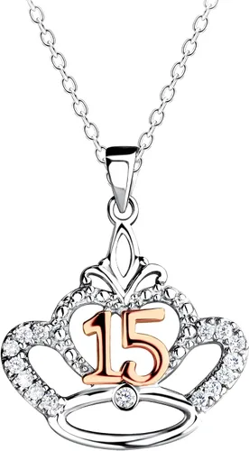 Collar o aretes de plata de ley para regalo de quinceañera, regalo dulce para niñas de 15 años con 15 circonita cúbica brillante, Circonita cúbica