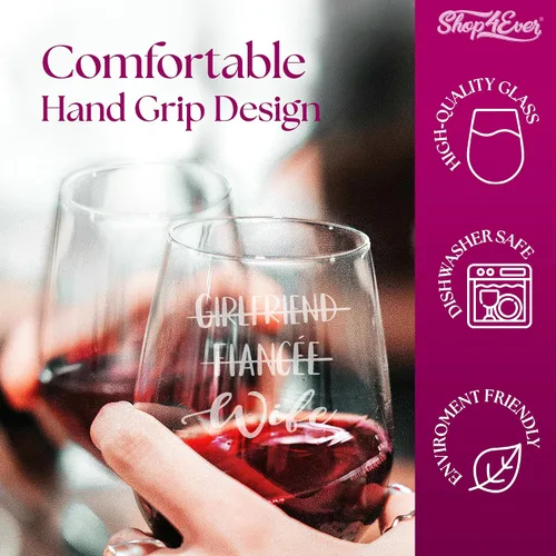 Miniatura 4 de shop4ever® Juego de 2 copas de vino grabadas sin tallo para novio, prometido, esposa, esposa, novias, novias, novias, esposas, para él y ella
