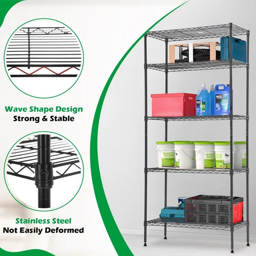 Miniatura 7 de Estantería de almacenamiento comercial de 14"x30"x60" Estantería resistente de 5 niveles con cable Estantería de alambre con ruedas Estantería