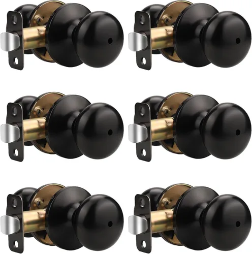 Miniatura 92 de KNOBWELL Paquete de 8 pomos de puerta de privacidad para baño y dormitorio, pomo de puerta negro mate con cerradura, cerradura de manija de puerta