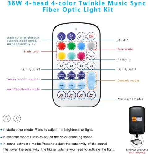 Miniatura 4 de AKEPO Home Car 36W 4 Colores Luz de Fibra Óptica Parpadeante, Total 1000pcs*0.75mm/0.03in Kit de Techo de Estrellas Luz de Techo de Cielo