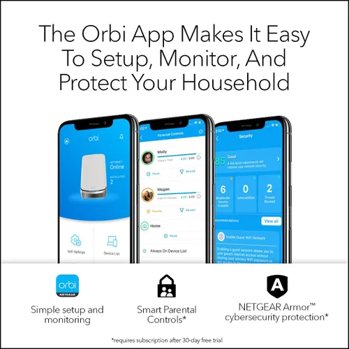 Miniatura 9 de NETGEAR Orbi Quad-Band WiFi 6E Mesh System (RBKE962), enrutador + 1 extensor de satélite, características de seguridad, velocidad de hasta 10.8